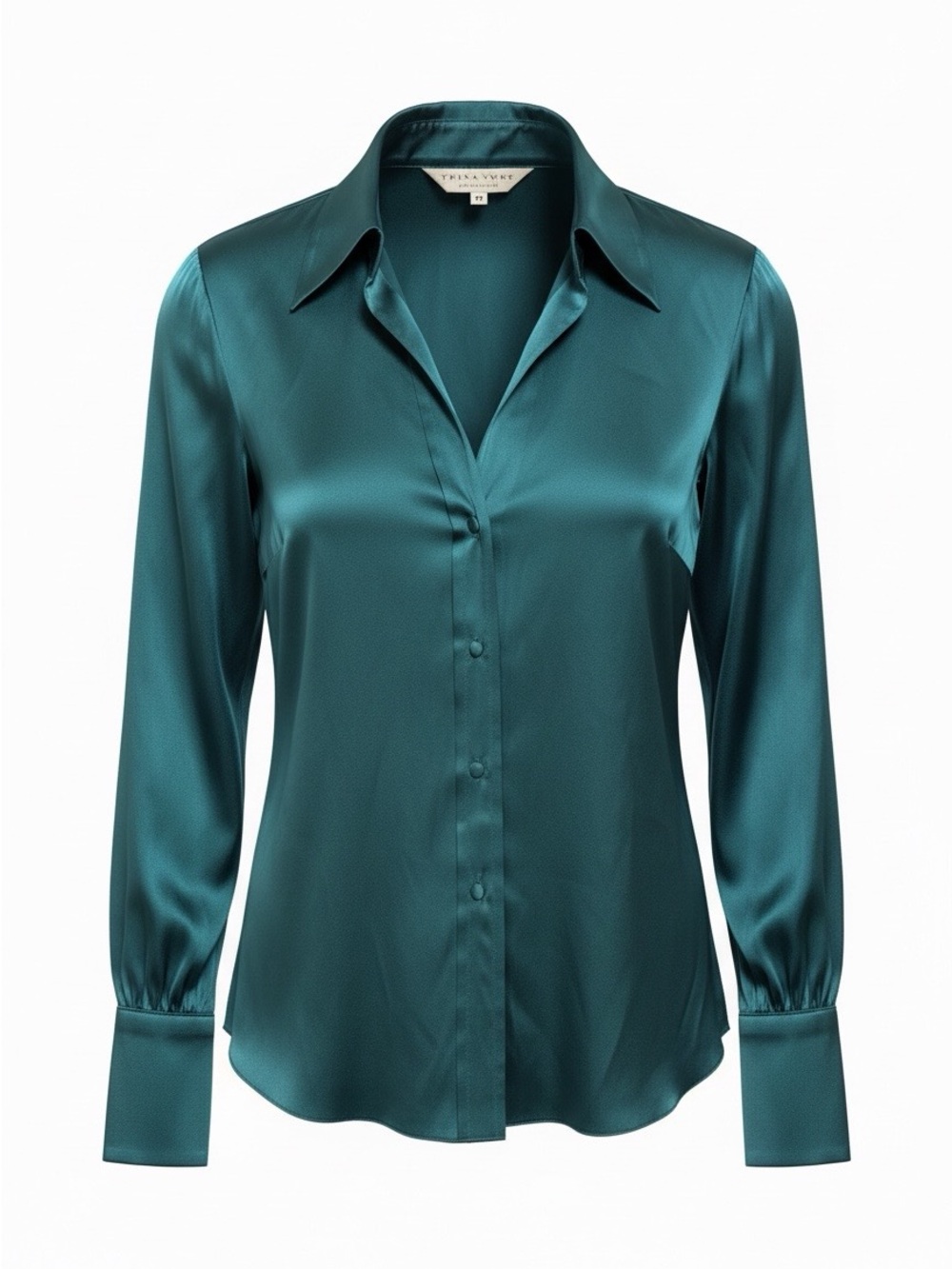 Trina Turk Deep Teal Satin Button-Down Shirt